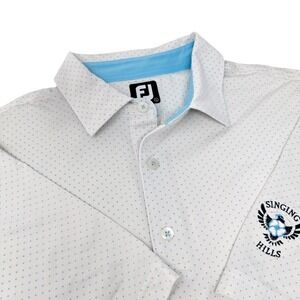 FJ FOOTJOY Shirt‎ Mens Golf Polo Shirt Performance Stretch White Polka Dot Large